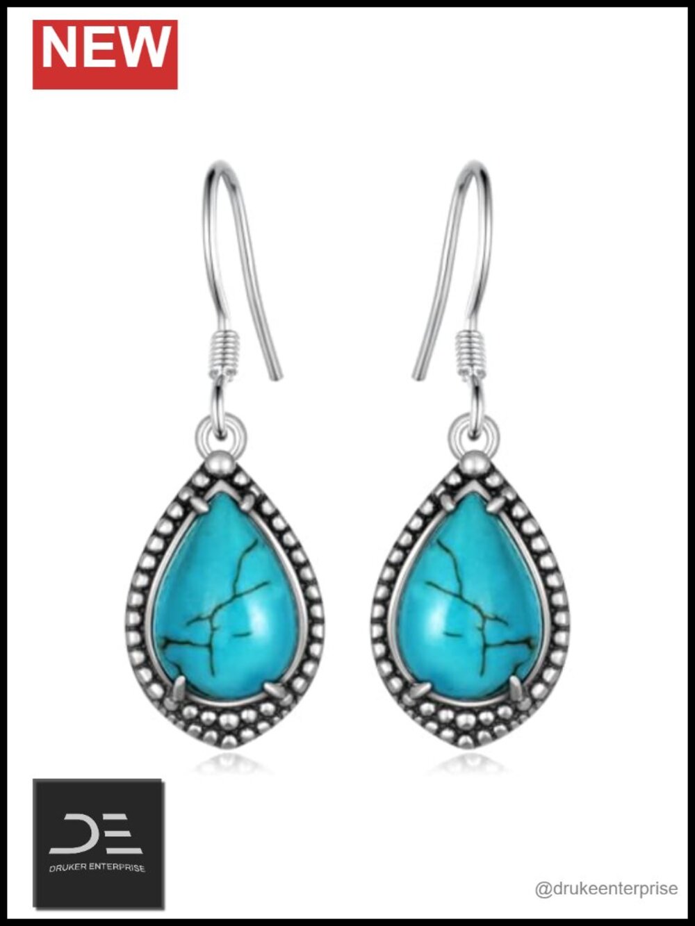 Genuine Turquoise Earrings 925 Sterling Silver Drop Dangle Western Jewelry Women